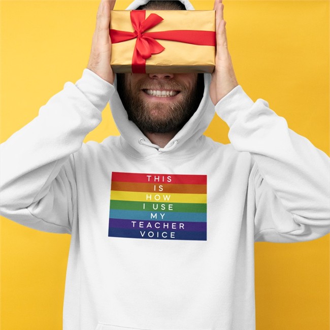 Queer This Is How I Use My Teacher Voice Pride Hoodie LGBTQ Community Libs of TikTok Lisa Boothe