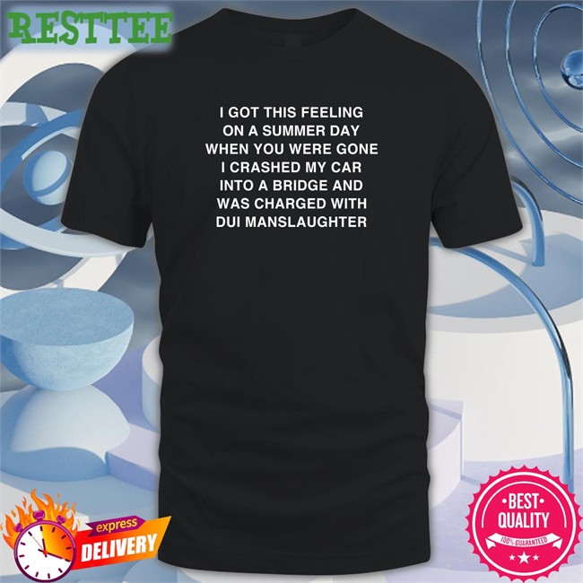 Shirts That Go Hard I Got This Feeling On A Summer Day When You Were Gone I Crashed My Car Into A Bridge And Was Charged With Dui Manslaughter Hooded Sweatshirt Thegoodshirts Merch