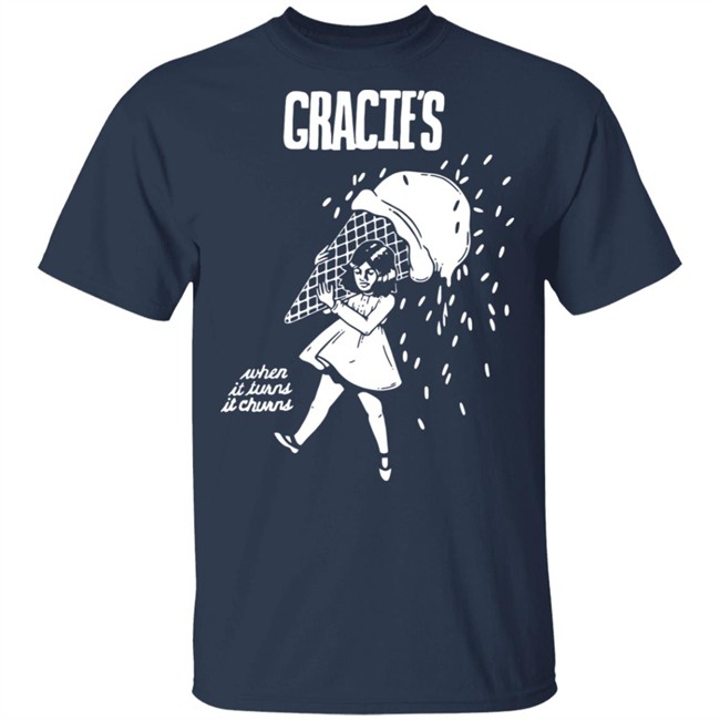 An artsy Gracie’s Ice Cream t-shirt When it turns it churns It may make a stranger angry!