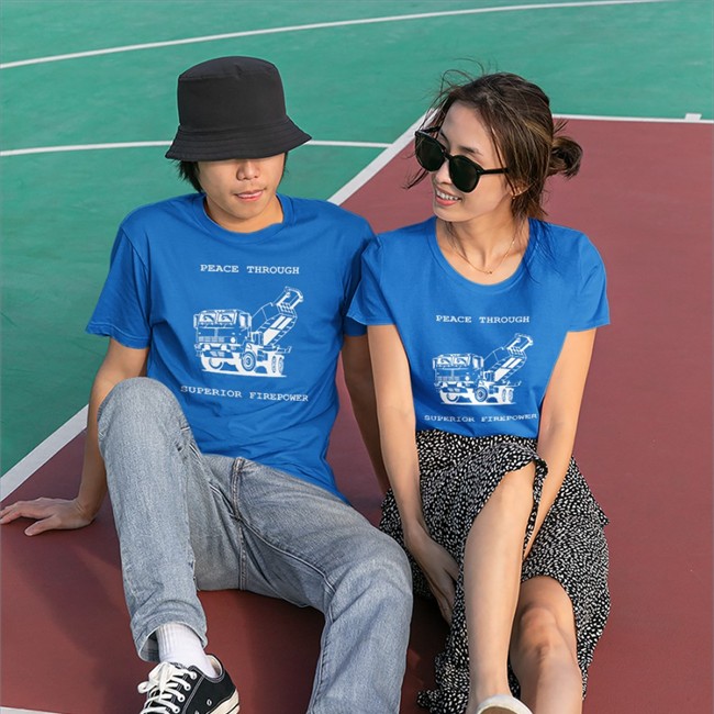 Duoble Dog On Truck Peace Through Superior Firepower Baseball Sleeve Tee Pol Woj