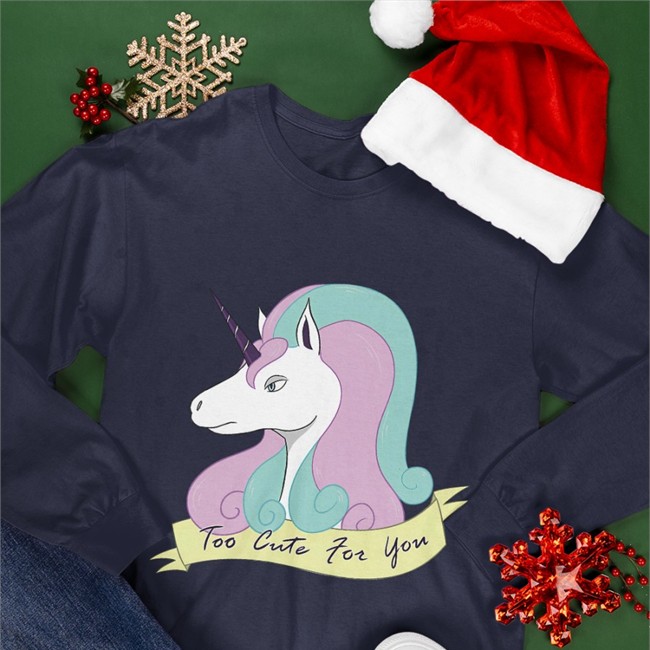Greg Rapidash Unicorn Too Cute For You Long Sleeve Black Whitewing