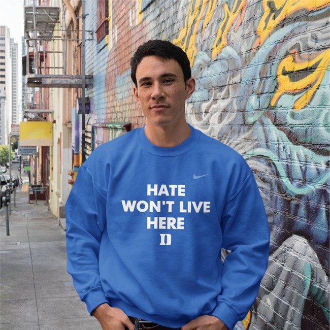 Duke Volleyball Hate Won’t Live Here Tee Royal Hate Won’t Live Here Shirts Duke Volleyball