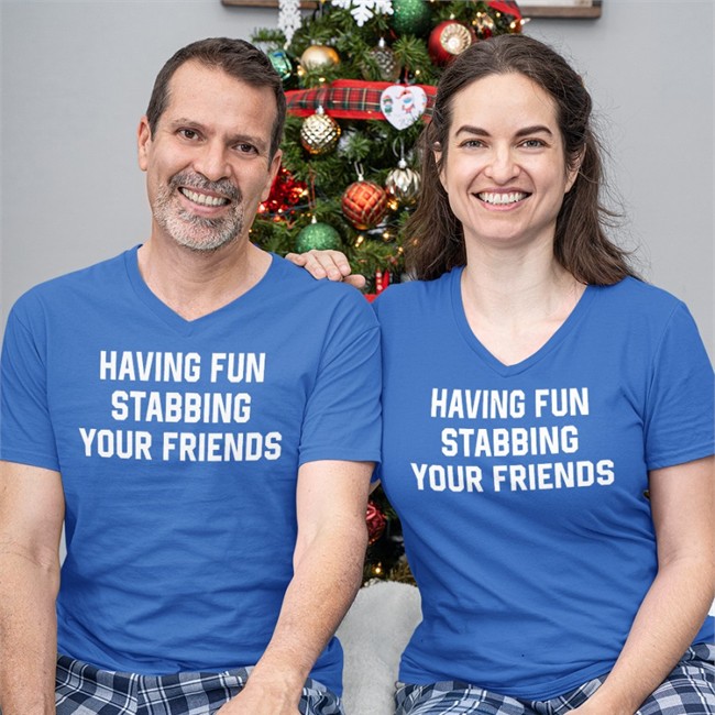 Having Fun Stabbing Your Friends Crewneck Sweatshirt Top Trending Weird Thrift Store Shirts Having Fun Stabbing Your Friends Shirt Black