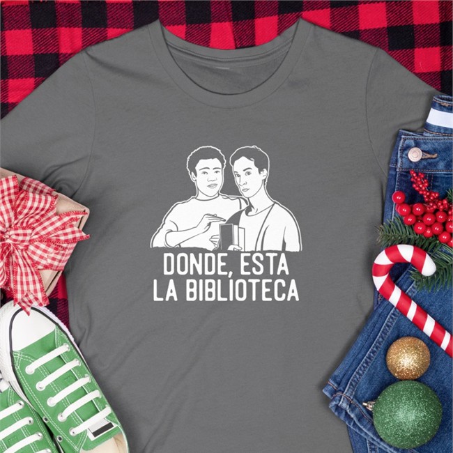 Donde Esta La Biblioteca Tee Shirt Black Community Tv Show Subreddit Donde Esta La Biblioteca T Shirt Black