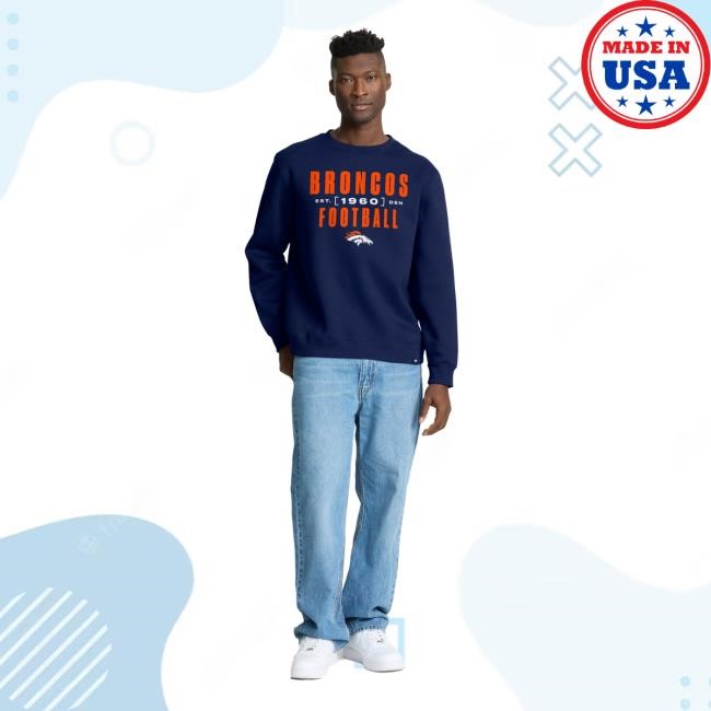 Official Denver Broncos Apparel Men's Fanatics Navy Denver Broncos Powerful Throw Legacy Sweatshirts DenverBroncos