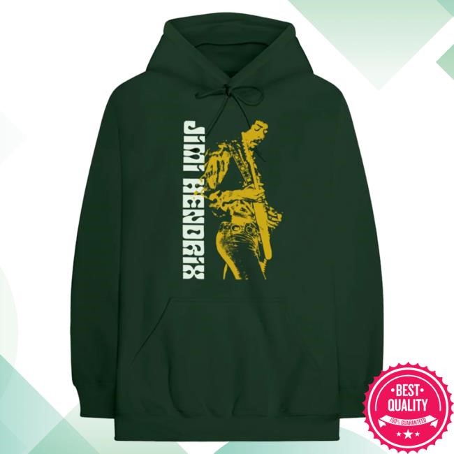 Official Jimi Hendrix Merch Store Jimi Hendrix Guitar Forest Green Hoodies