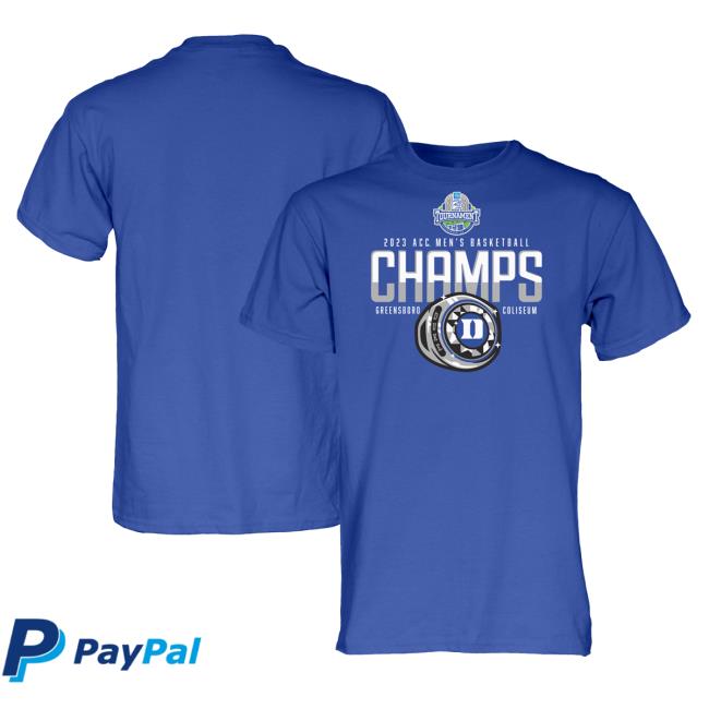 Official Duke Blue Devils Blue 84 2023 ACC Men's Basketball Conference Tournament Champions Locker Room Shirt New - Royal