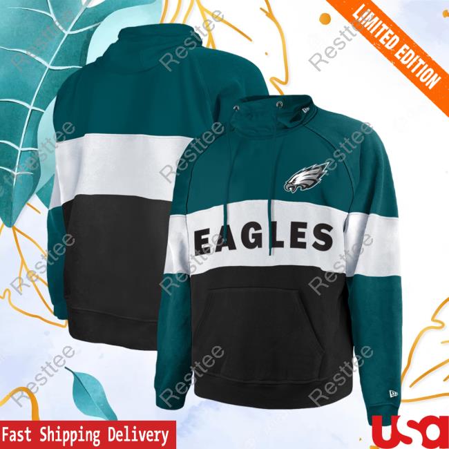 Official PhiladelphiaEagles Clothing Merch Store Shop New Era Midnight Green Philadelphia Eagles Big & Tall Current Colorblock Hooded Sweatshirt