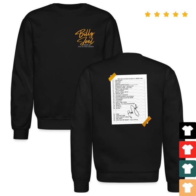 Official Billy Joel Merch Store Billy Joel "8-29-23 Msg Set List" Black Attractive Shirt Online Exclusive Billy Joel Shop BillyJoel