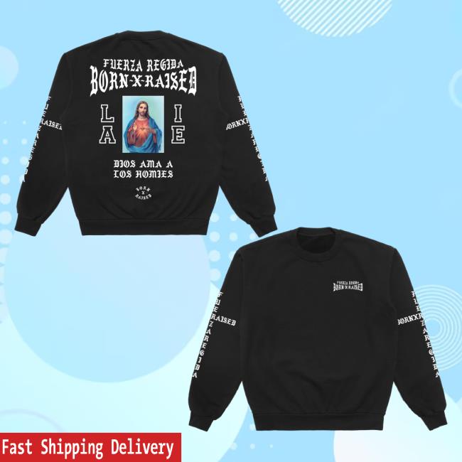 Official Born X Raised Store Shop Born X Raised + Fuerza Regida Jesucristo Sweatshirt Black BornxRaised