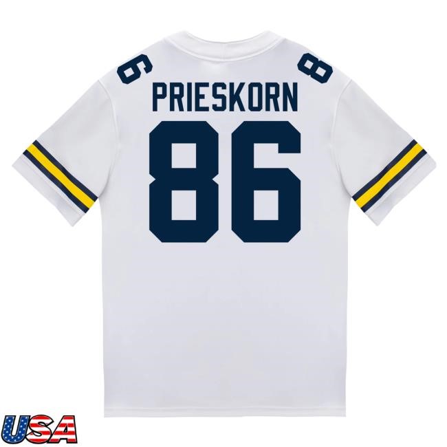 The M Den Michigan Wolverines #86 Brady Prieskorn Student Athlete White Football Jersey Hot Shirt