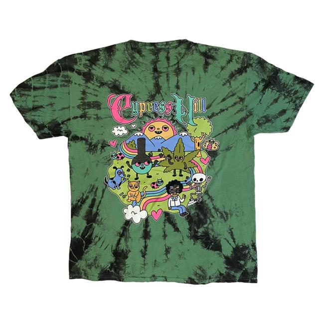 Official Cypress Hill Merch Cypress Hill Sean Solomon's Happy Time Shirts in Green and Black Tie Dye CypressHill