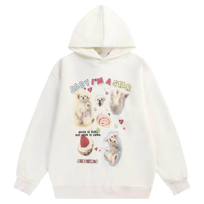 Official Lemandik Dog Print Hoodie White