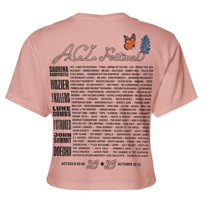 Acl Merch 2025 Women's Bluebonnet Lineup Crop Tees Austin City Limits Music Festival