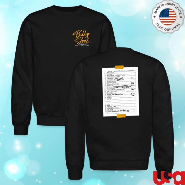 Official Billy Joel Merch Store Billy Joel "11-22-23 MSG Set List" Black Shirt Online Exclusive Billy Joel Shop BillyJoel
