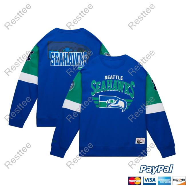 Mitchell & Ness Royal Seattle Seahawks Gridiron Classics All Over Print 3.0 Sweatshirt