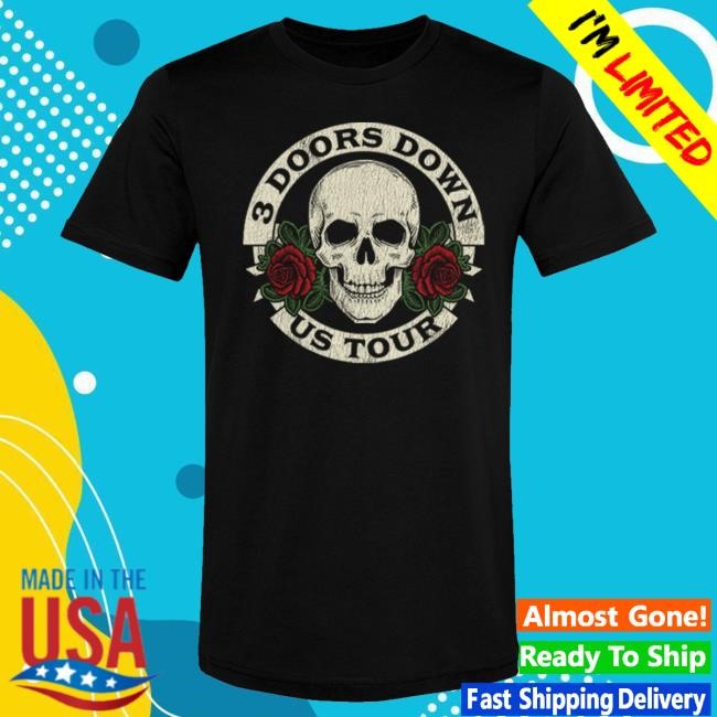 Official 3 Doors Down Merch Skull And Roses Shirt New