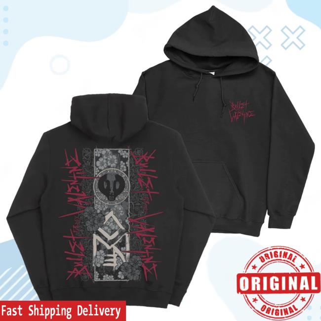 Official Bullet For My Valentine Bullet Floral Skull Black Pull Over Hoodie