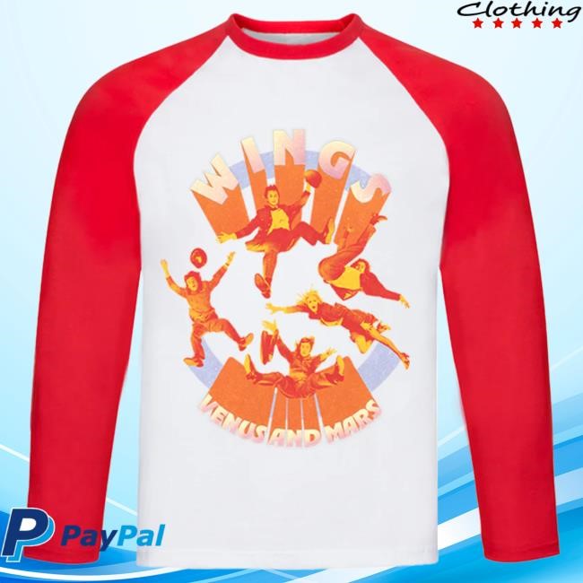 Official Paul Mccartney Merch Venus and Mars Red Raglan Long Sleeve Tees Official Paul Mccartney Venus and Mars Red Raglan Long-Sleeve
