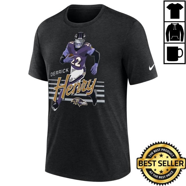 Official NFL Merch Men's Baltimore Ravens Derrick Henry Nike Heather Black Player Graphic Shirt ArizonaCardinals
