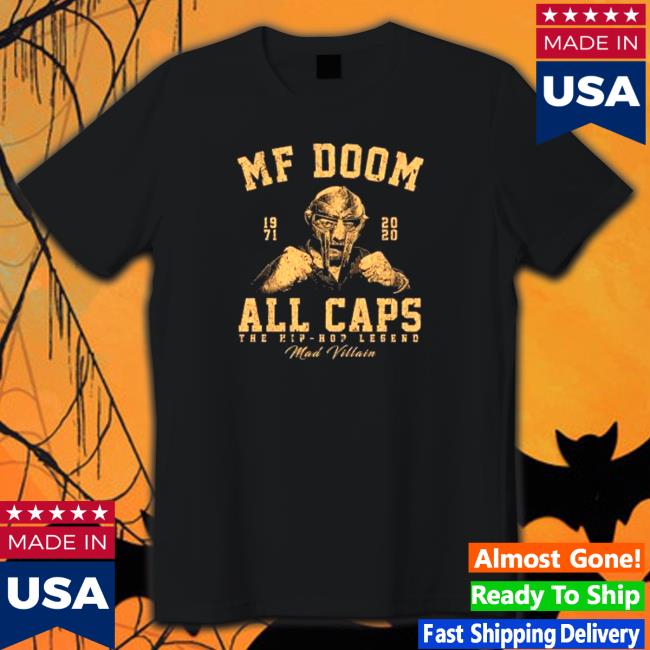 Official Mf Doom All Caps The Hip Hop Legend 1971 2020 Brown Long Sleeve T Shirt