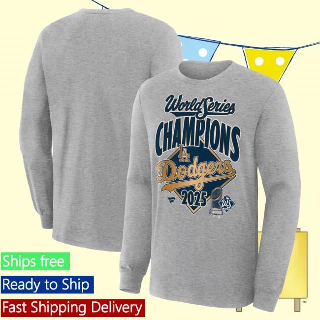 Men's Los Angeles Dodgers Fanatics Heather Gray 2025 World Series Champions Locker Room Replica Top Shirt Official MLB Shop