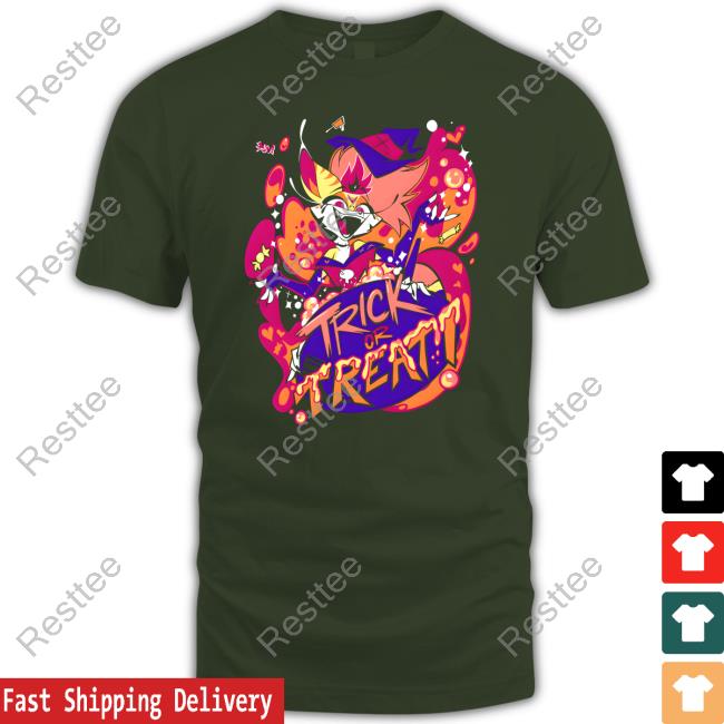 Hazbin Hotel Merch Beelzebub TRICK OR TREAT T-Shirt Shark Robot Store