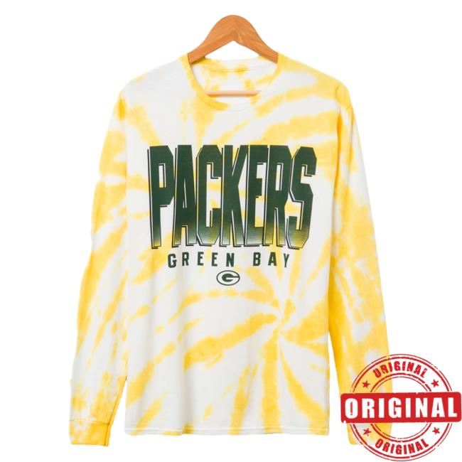 Official Junk Food Apparel Clothing Store Shop Junkfoodclothing Green Bay Packers Game Time Tie Dye Long Sleeve Shirt 2023 Mustard Tie-Dye
