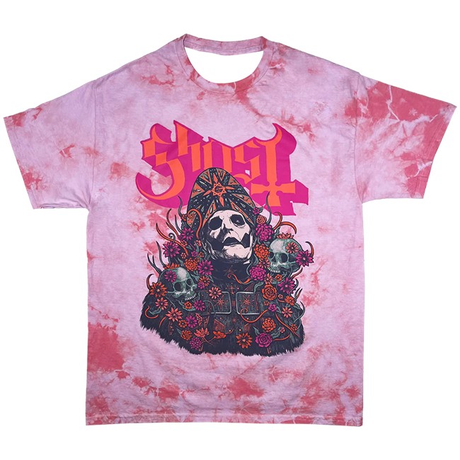 Official Ghost Band Rock Merch Store Shop Ghostband Bliss In Pink Crystal Wash Tie Dye Tee Shirt