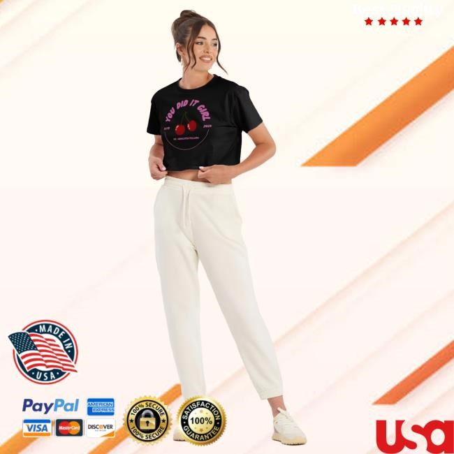 Official Momlifewithlaura You Did It Girl Cherries Cropped Top Shirt - Pink/Black Official Momlifewithlaura You Did It Girl Cherries Cropped Tees - Pink/Black