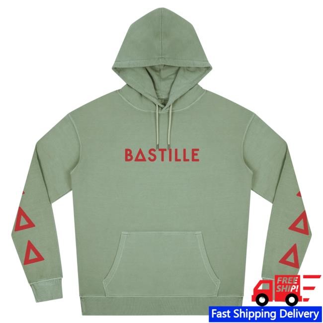Bastille Band Sage Green Logo Popover Hoodie Bastille Official Merch Store Bastille Band Sage Green Logo Hoodies Bastille Official Merch Store