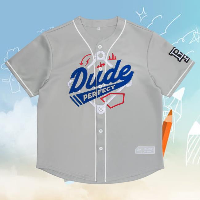 Official Dude Perfect Merch Store Let's Go Baseball Jersey Popover Shirt Grey DudePerfect Apparel Clothing Shop