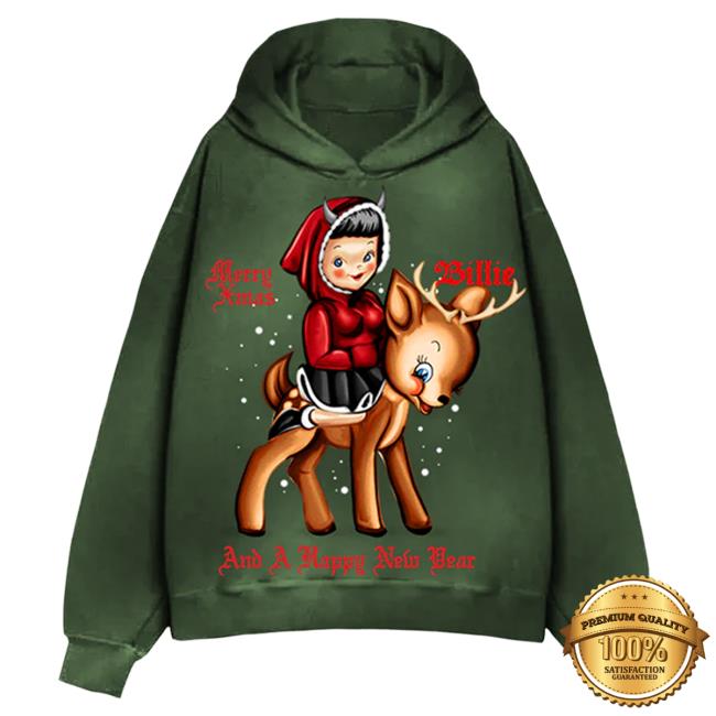 Official Interscope Records Billie Eilish Merch Store Merry X-Mas Crewneck Sweatshirt Billie Eilish Apparel Clothing Shop