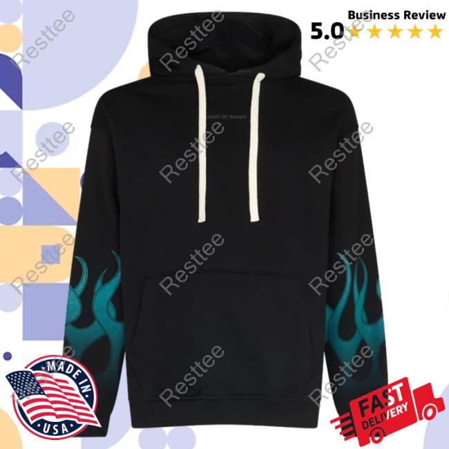 Official Vision Of Super Black Hoody With Green Gradient Flames