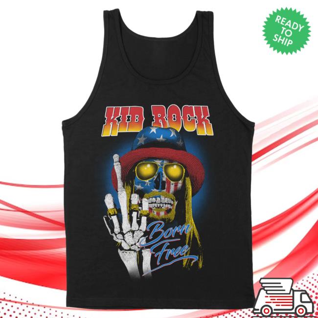 Official Kid Rock Clothing Shop Store Skull Finger Born Free Unisex Tank Top Tee Shirt KidRock Merch
