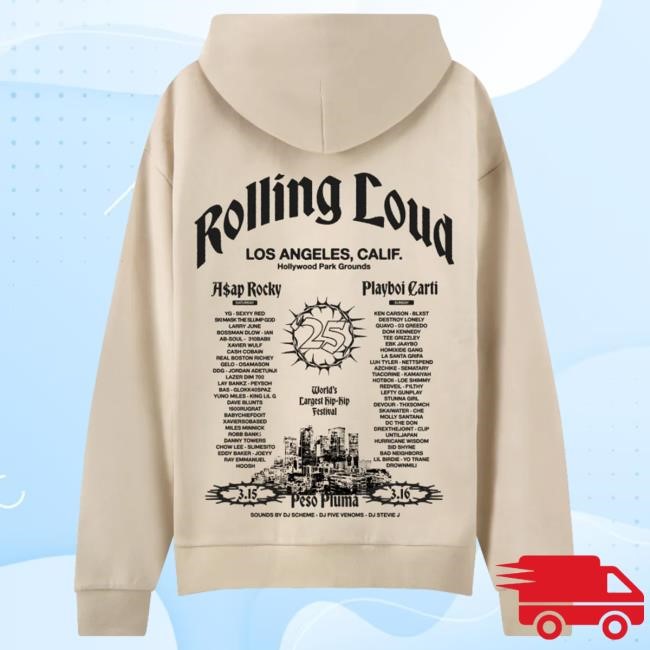 Official Rolling Loud Merch Store Shop Rolling Loud RL LA 25 Black Lineup Hoodie RollingLoud