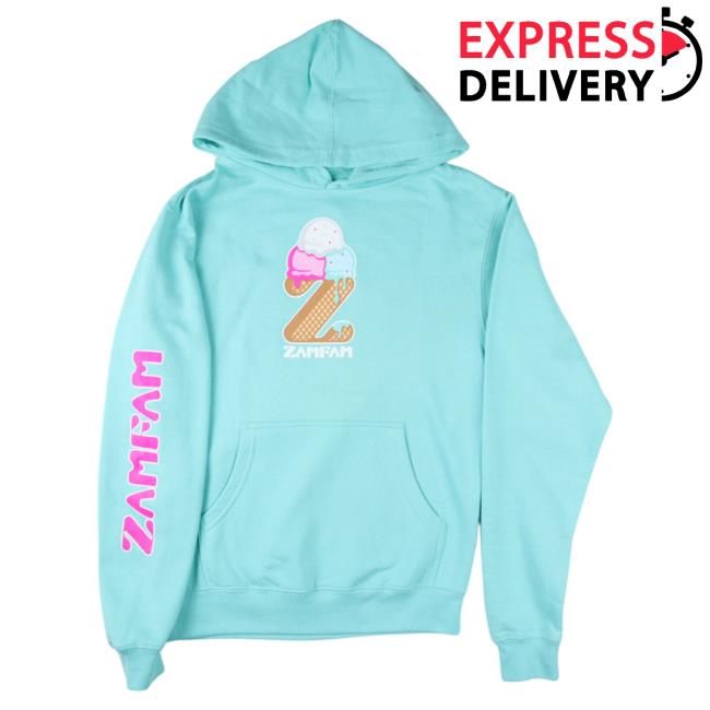 Official Rebecca Zamolo Merch Store Ice Cream Zamfam Hoodie Teal RebeccaZamolo Shop