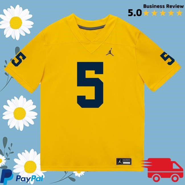 The M Den Michigan Wolverines #5 Jacob Oden Student Athlete Maize Football Jersey New Shirt