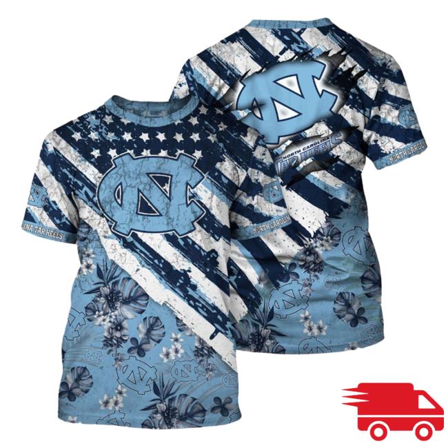 Official Banantees North Carolina Tar Heels Tropical Flower Style And Flag All Over Printed 3D New Shirt