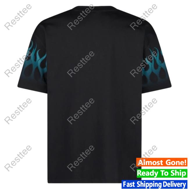 Official Vision Of Super Black Top Shirt With Light Blue Gradient Flames Official Vision Of Super Black Tee Shirt With Light Blue Gradient Flames