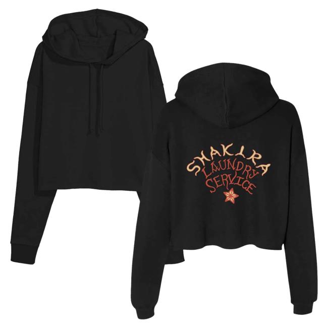 Official Shakira Merch Store Laundry Service Logo Ladies Cropped Pull Over Hoodie - Black Shakira Apparel Clothing Shop