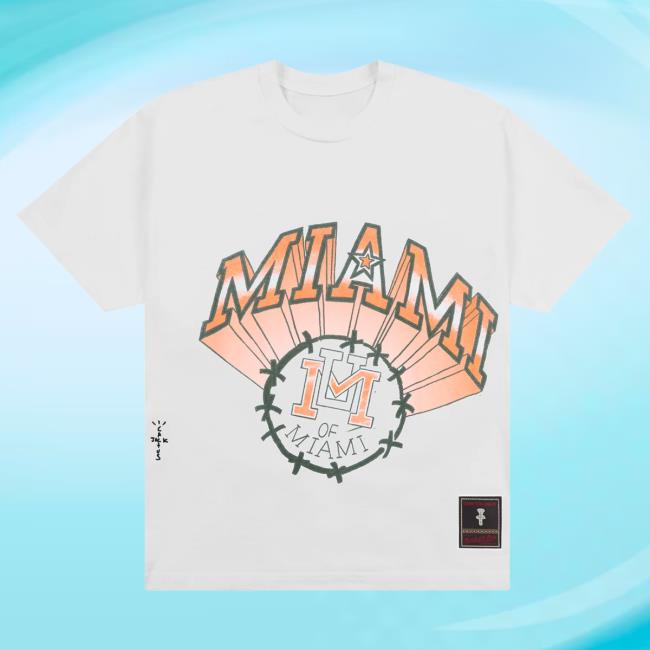 Official Travis Scott Utopia Merch Store CJ X M&N X UNIVERSITY OF MIAMI HANDDRAWN T-Shirt Travis Scott Apparel Clothing TravisScott