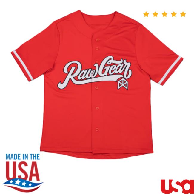 Official Rawgear Merch Varsity Baseball Jersey Red Tee Shirt