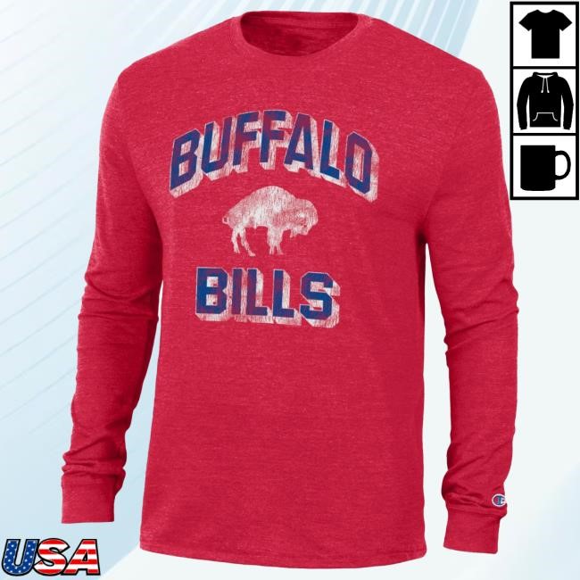 Buffalo Bills Champion Red Tri-Blend Season Merch Stadium Fit Buffalo Bills Champion Fanatics Tee