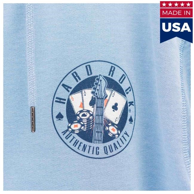 Official Hard Rock Store Shop Merch Casino Vintage Blue Zip Popover HoodieHard Rock Cafe Shop