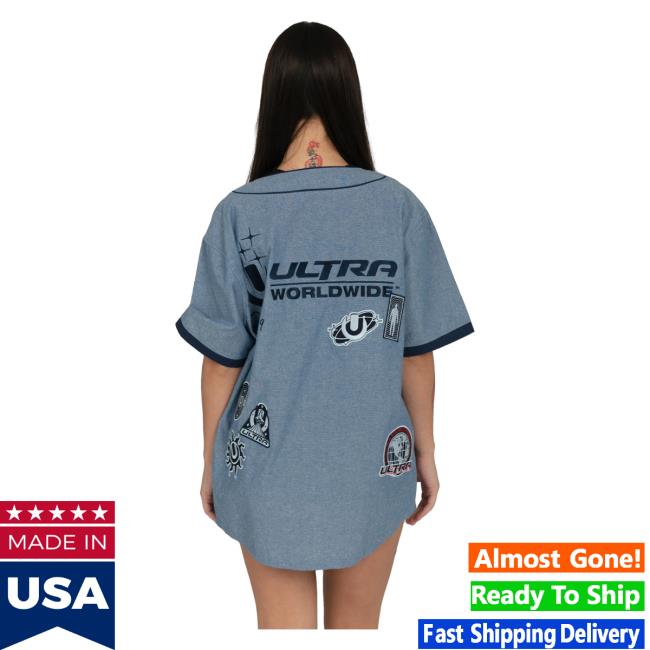 Official Ultra Records Ultra Denim Baseball Jersey - White T-Shirt UltraRecords Official Ultra Records Ultra Denim Baseball Jersey - White Tee UltraRecords