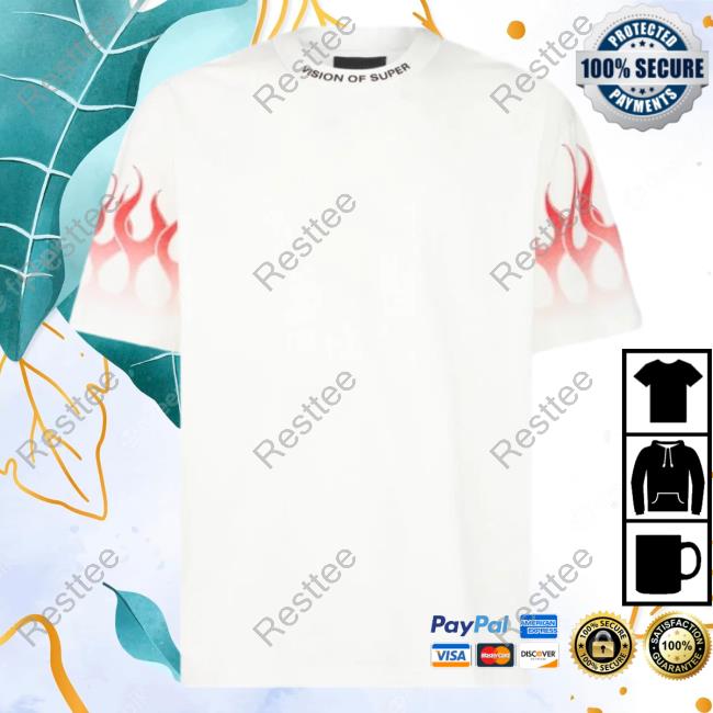 Official Vision Of Super White T-Shirts With Red Gradient Flames