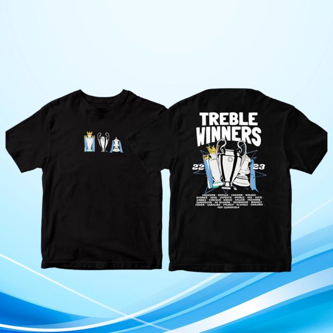 Official Man City Store Merch Shop Manchester City Treble Winners Squad List T-Shirts