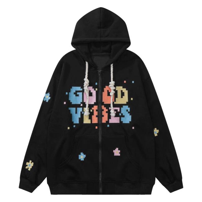 Official Aelfric Eden Clothing Merch Store Aelfric Eden Colorful Letter Print Zip Up Hoodies Black AelfricEden
