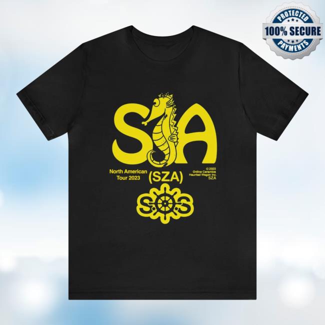 Official Sza Merchandise - Black Sos Seahorse Europe Tour T-Shirt